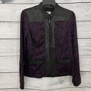 Chicos Purple & Black Zip-Up Jacket With Textured Pattern, Size Small
